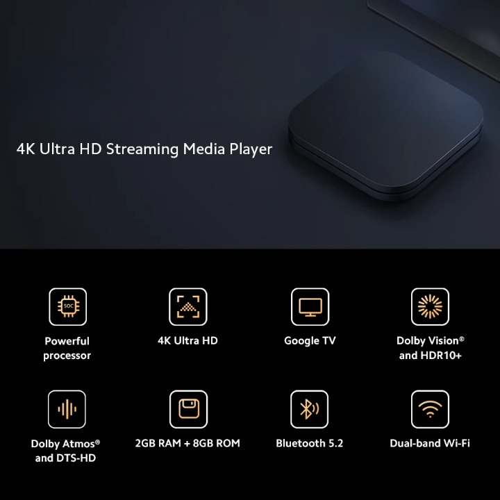 Chromecast - Streaming Box - AudioCast - Smart TV Box - Adapter - Mediaspeler - DC 5V - 2A - WiFi 2.4GHz/ 5GHz - Bluetooth 5.2 - HDR10 + - Dolby Visie - Zwart