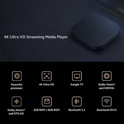 Chromecast - Streaming Box - AudioCast - Smart TV Box - Adapter - Mediaspeler - DC 5V - 2A - WiFi 2.4GHz/ 5GHz - Bluetooth 5.2 - HDR10 + - Dolby Visie - Zwart
