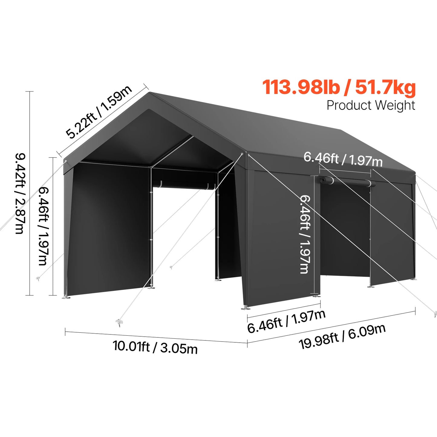 Carport – Overkapping – Garage – Buitenruimte – Beschutting – Gegalvaniseerd Staal - 10x20ft