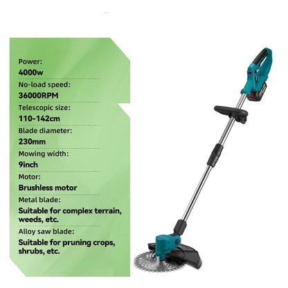 Handmaaier - Grasmaaier - Grastrimmer - Grasschaar - Grasmachine - 4000W - 9 Inch - Elektrische/Accu -  Borstelloze Grastrimmer met Digitaal Display – Krachtige Accu Tuinmaaier - 21V/18V Compatibel - Zonder Batterij