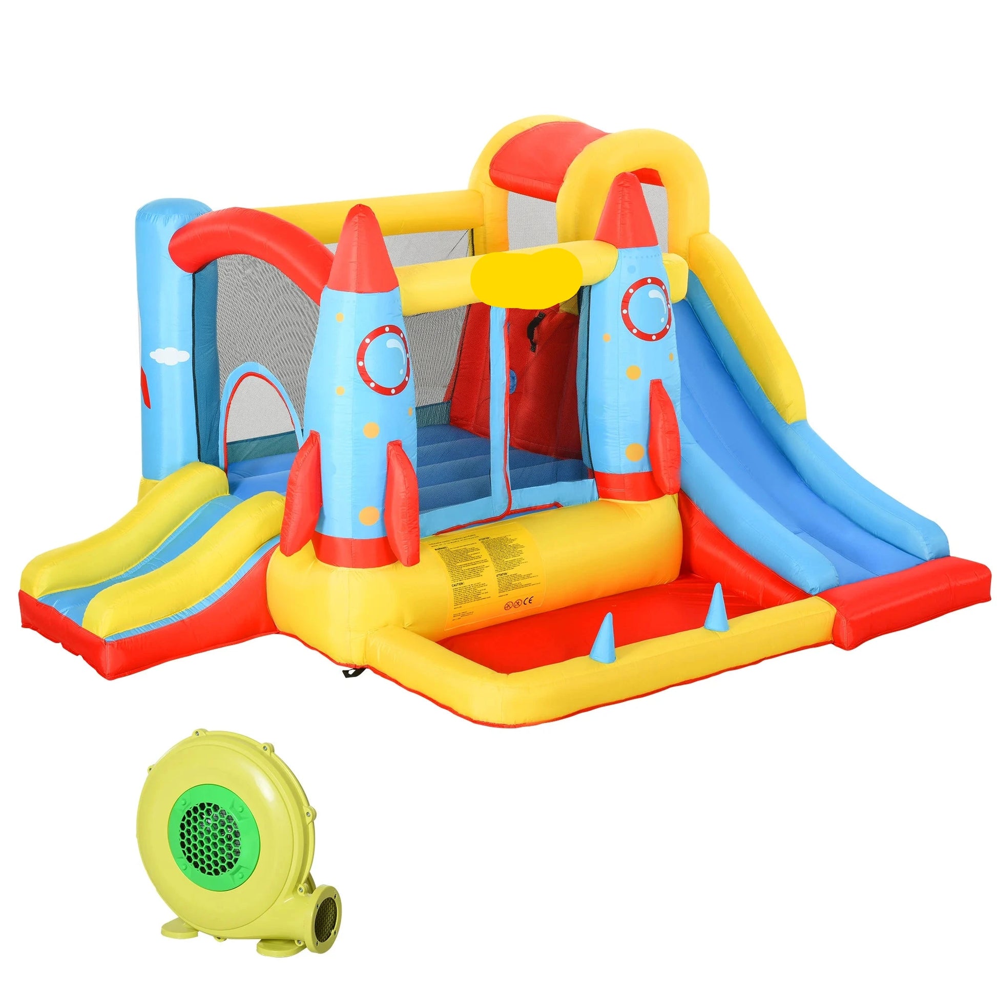 Opblaasbaar Kasteel – Speelhuis – Springkussen – Kinderspeeltoestel – Raketthema – 4 Kinderen – 330x265x185 Cm - QUORE