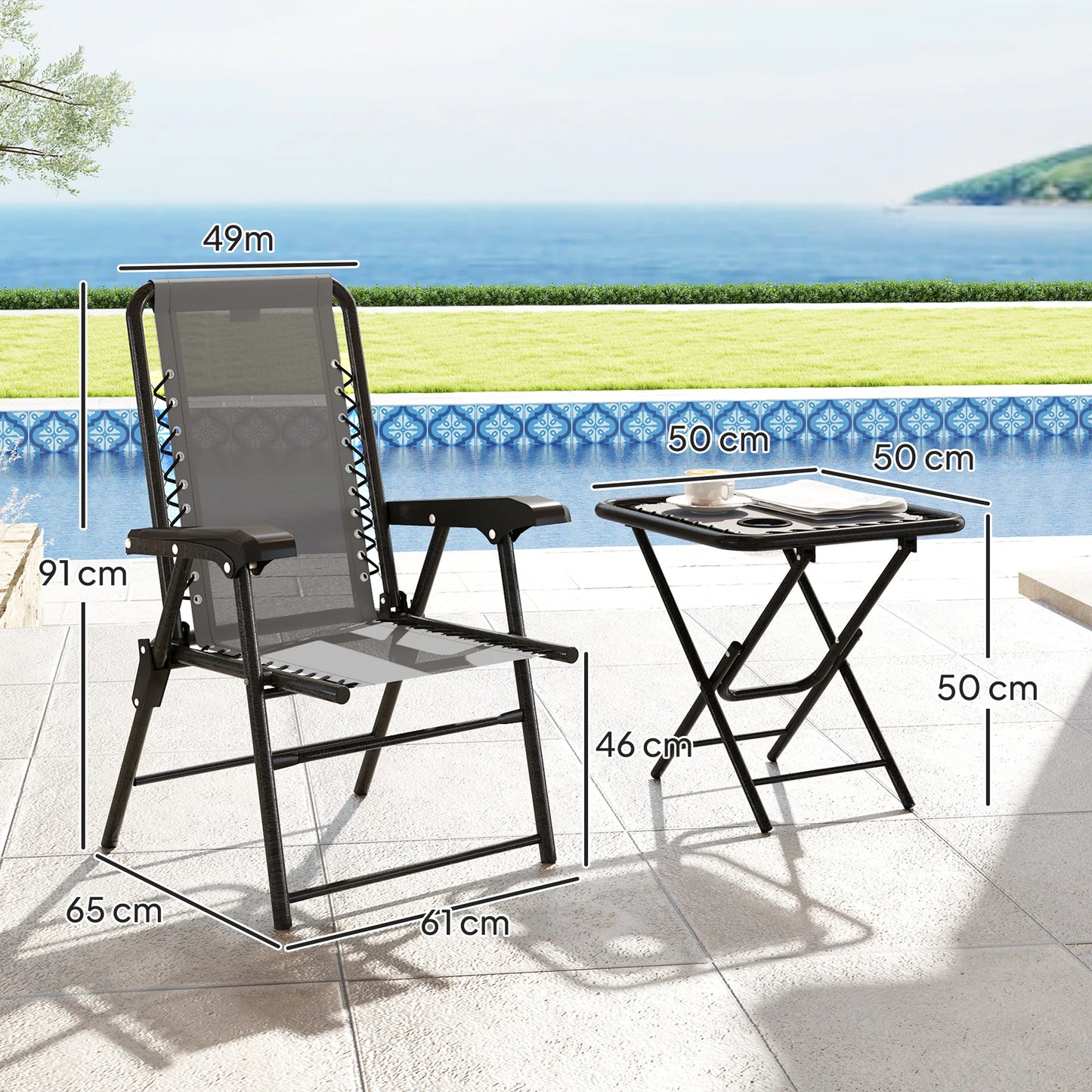 Buitenmeubelset – Tuinset – Balkonmeubelen – Terrasmeubilair – Compact Ontwerp – Gepoedercoat Staal – Textilene Stoelen - 64 x 70 x 87 cm - Donkergrijs
