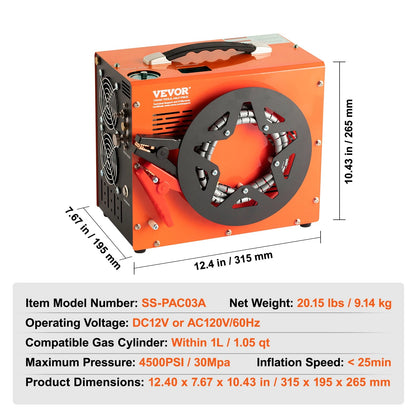 Elektrische Luchtcompressor – PCP Pomp – Paintball Luchtpomp – Draagbare Inflatier – 600W Motor – 4500 PSI Maximaal Druk
