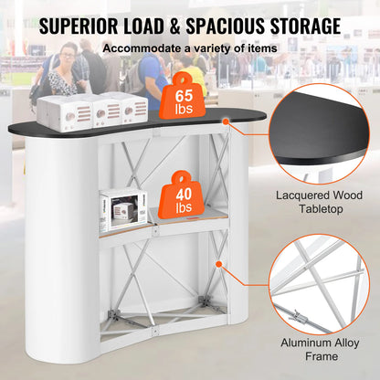 Podium Tafel - Toonbank - Receptie - Opvouwbare - Bartafel - met Draagtas - voor - Kantoor - Receptie - Exhibition - Retail Store - PVC Board - Aluminium Alloy - 130 x 46.5 x 95 cm - Zwart/Wit