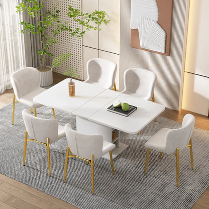 Uitschuifbare Eettafel met Opbergruimte - Moderne Multifunctionele Tafel - Keukentafel - Wit - QUORE
