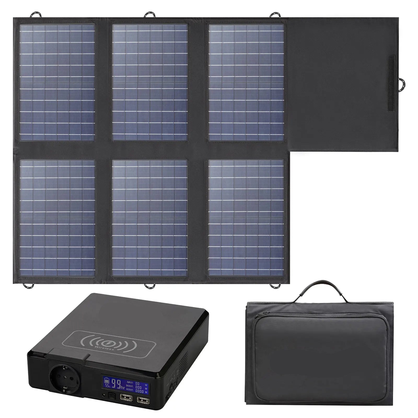 Solar Powerbank - Powerstation - Draagbare - Krachtcentrale - met 60W - Opvouwbaar Zonnepaneel - USB-C Uitgang - voor Thuis - Tenten - Buiten - Kamperen - Noodsituaties - 41600Mah - 200W - 100-240V - 50/60Hz - Zwart - QUORE