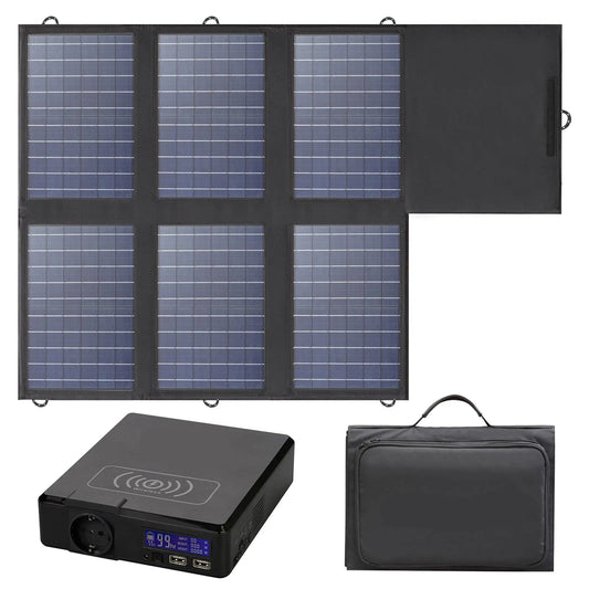 Solar Powerbank - Powerstation - Draagbare - Krachtcentrale - met 60W - Opvouwbaar Zonnepaneel - USB-C Uitgang - voor Thuis - Tenten - Buiten - Kamperen - Noodsituaties - 41600Mah - 200W - 100-240V - 50/60Hz - Zwart - QUORE