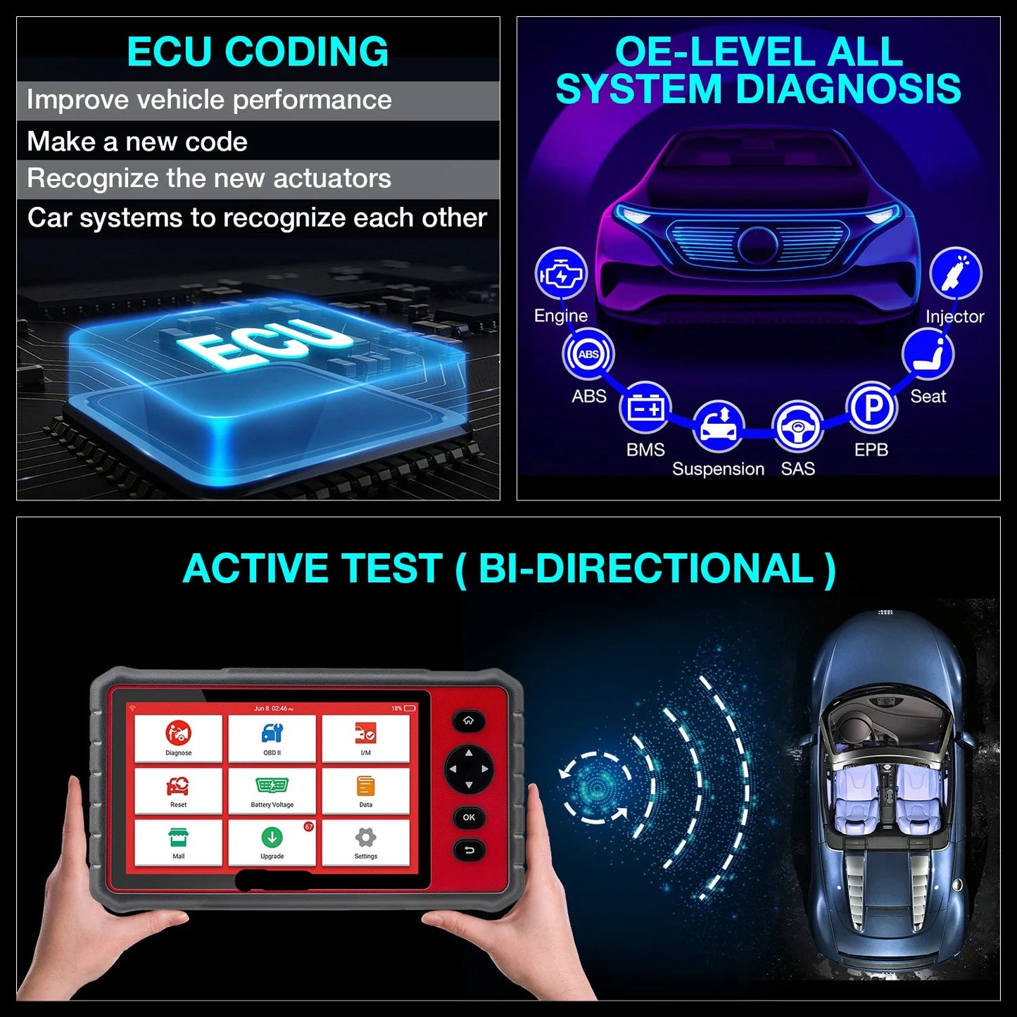 OBD2 Scanner – Auto Diagnosetool – Foutcode Lezer – Diagnose Scanner – Autodiagnose Apparaat – 7 Inch Touchscreen – 28 Resetfuncties