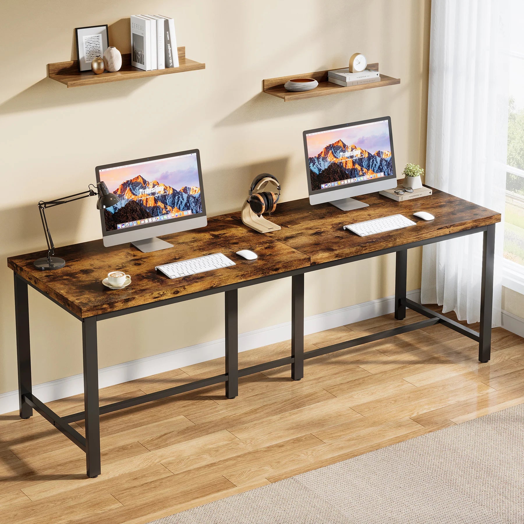 Bureau - Bureautafel - Game Bureau - 78.7" - Extra Lange Dubbele Computertafel - Werkstation voor Twee Personen – Grote Kantoor- & Studiotafel - QUORE