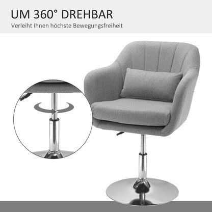 Draaistoel – Bureaustoel – Eetkamerstoel – Accentstoel – Verstelbare Zithoogte – 360° Draaibaar – Ademend Linnen - 60 x 60 x 79-91 cm - Grijs