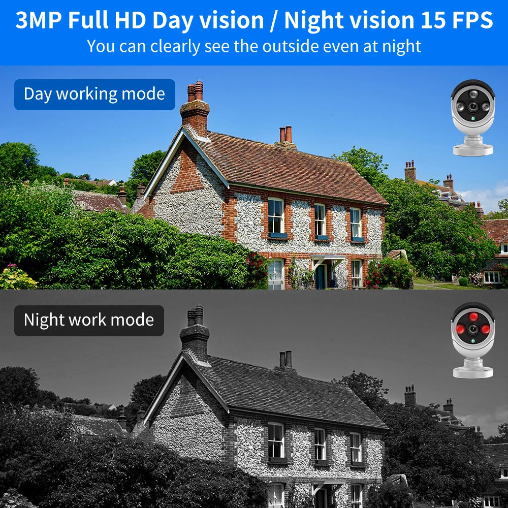 Beveiligingscamerasysteem - 3MP Camera - 10-Kanaals - Openlucht - Buiten - CCTV camerasysteem - IP66 Waterdichte - Bewakingscamera - Beveiligingscamera - Wifi Camera Set - met IR Nachtzicht en 1TB Opslag - Wit - QUORE