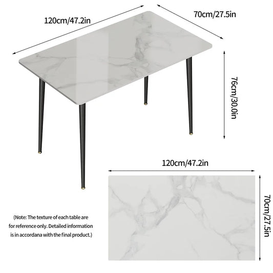 Eettafel – Dinertafel – Keukentafel – Tafel – Tafeltje – Wit Gesinterd Steenblad – Zwart Metalen Onderstel – 120 x 70 x 76 cm – Geschikt voor 4-6 Personen