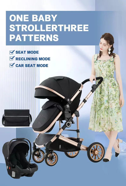 Kinderwagen - Buggy - Baby Kinderwagen 3 in 1 - Luxe Opvouwbare Wandelwagen - Baby Autostoel - Hoog Landschap Babywagen - voor Pasgeborenen - Inclusief Veiligheidszitje - Grijs