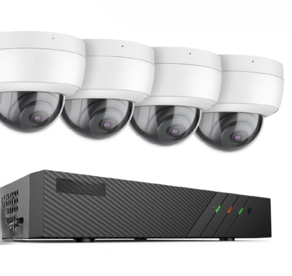 Beveiligingscamera - 5MP - 4 Stuks - Camerabewaking - Draadloos - voor Buiten - FHD - POE Netwerk Video Beveiligingssysteem - H.265 + 6MP NVR - met 5MP Weerbestendige - Nachtzicht - Audio In - IP Camera - Geen Ingebouwde HDD - Ronde - Wit - QUORE
