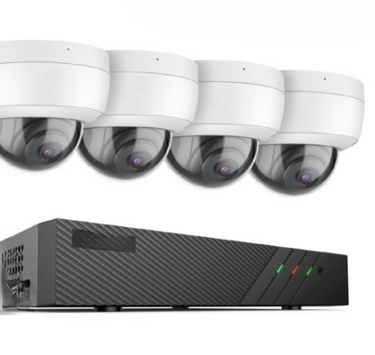Beveiligingscamera - 5MP - 4 Stuks - Camerabewaking - Draadloos - voor Buiten - FHD - POE Netwerk Video Beveiligingssysteem - H.265 + 6MP NVR - met 5MP Weerbestendige - Nachtzicht - Audio In - IP Camera - 4TB HDD - Ronde - Wit