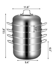 Steamer - Food Steamer - Pot with Lid - 5 Layers - 30CM - Stainless Steel Steamer - For Cooking Food Steamer Set - Suitable for Gas and Electric Grill Stoves - Silver