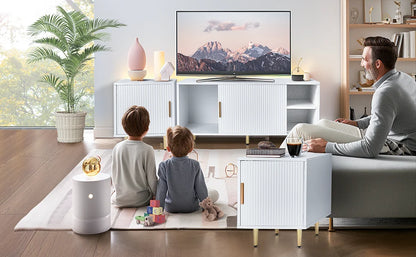 Tv-Kast – TV-Meubel – Entertainmentmeubel – Mediameubel – Franse Stijl – Geschikt Voor Televisies Tot 80 Inch – MDF En Spaanplaat - 112 x 20 x 20 cm - Wit