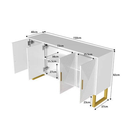 Dressoirkast – Dressoir – Opbergkast – Kast – Witte Kast – Hoogglans Deuren – Matte Gouden Pooten