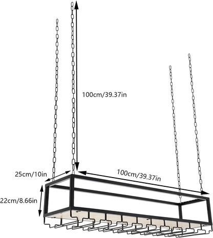 Hangend Wijnrek – Plafond Wijnrek – Wijnhouder – Wijnrek Met Glazenhouder – Drijvend Wijnrek – Mat Zwart – Industrieel IJzer – Verstelbare Ophangkettingen