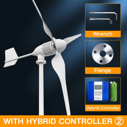 Windturbine – Horizontale Turbine – Windgenerator – Duurzame Energie – 5000W – Aluminium Behuizing - 24V - LCD Hybride Regelaar