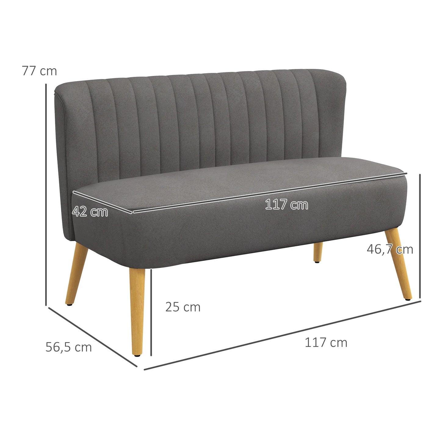 Twee-Zits Sofa – Compacte Bank – Loveseat – Settee – Minimalistisch Design – Velvet Bekleding – Houten Pooten