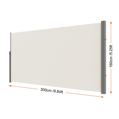 Windscherm - Zonnescherm - Windscherm Uittrekbaar - Waterdicht - Uitschuifbaar – Oprolbaar - 160x300cm - Zijscherm - Privacydoek voor Terras, Balkon of Tuin met UV-bescherming - Geel