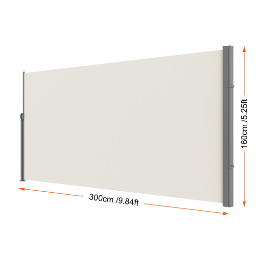 Windscherm - Zonnescherm - Windscherm Uittrekbaar - Waterdicht - Uitschuifbaar – Oprolbaar - 160x300cm - Zijscherm - Privacydoek voor Terras, Balkon of Tuin met UV-bescherming - Geel