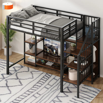 Kinder-Hoogslaper – Stapelbed – Halfhoogslaper – Kinderbed – Hoogslaper – 90x200 CM Zonder Matras – Met Tv-Standaard – Ingebouwde Stopcontacten