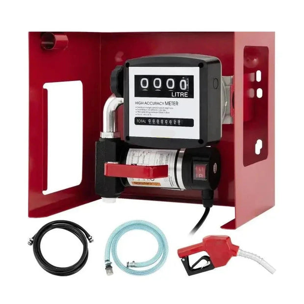 Dieselpomp - Verwarmingsoliepomp - Diesel- en brandstoftransfertpomp - 220V - 155W - 40L - 2800RPM - Olieaanzuigpomp - Zelfaanzuigend - Tellerautomatische pomp - Rood