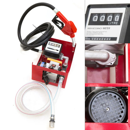 Dieselpomp - Brandstofpomp - Oliepomp - Vloeistofpomp - Automatische - Diesel Transferpomp - 220V - Zelfaanzuigende Oliepomp met Nozzle & Slang – 60L/min – Rood - QUORE