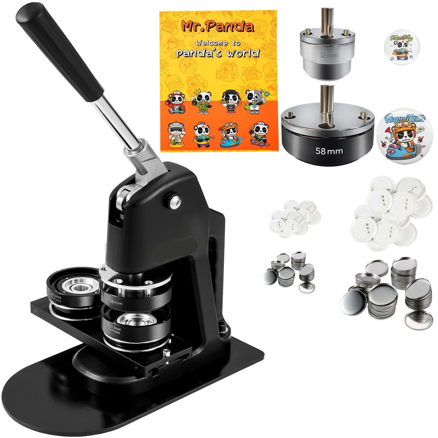 Button Maker - Buttonmachine - Pin Maker - Badge Maker Machine - 32mm & 58mm om Zelf Buttons te Maken - met 500 Gratis Onderdelen - Knopenmakermachine -Zwart