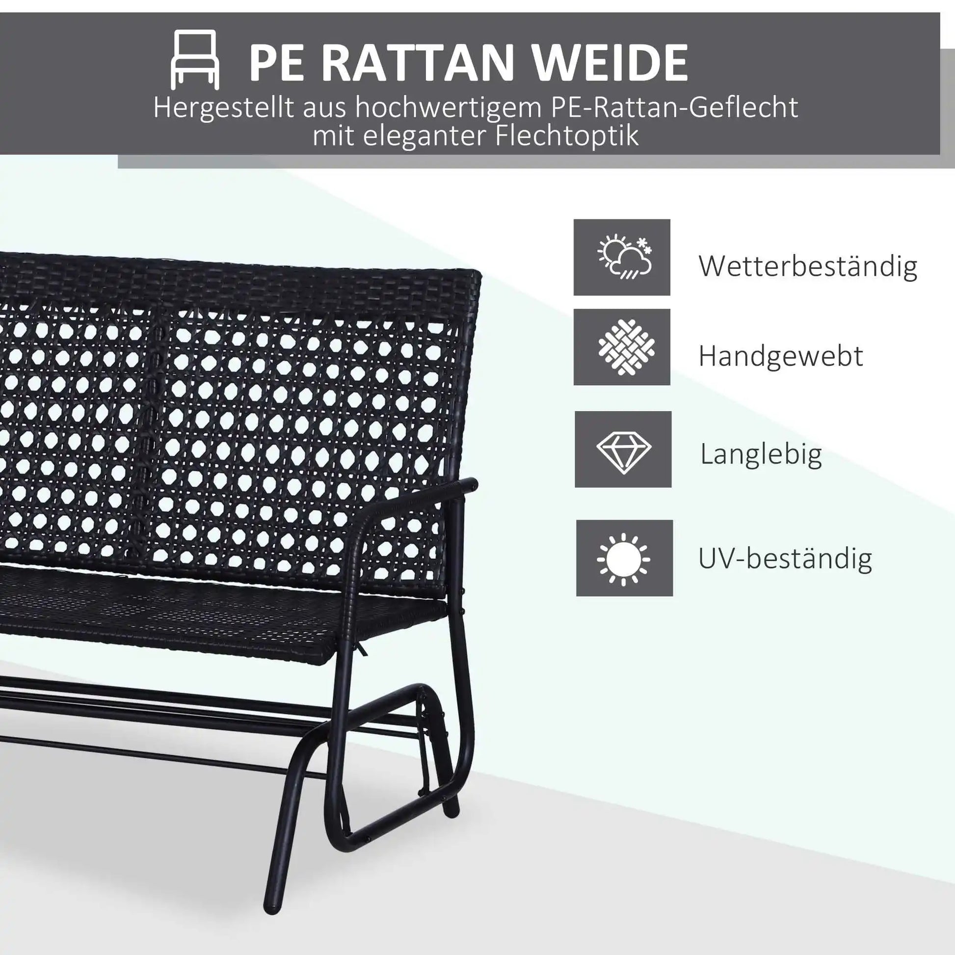 2-Persoons Schommelbank – Tuinbank – Schommelstoel – Buitenbank – Zithoek – Poly-Rattan – Ergonomische Rugleuning - QUORE