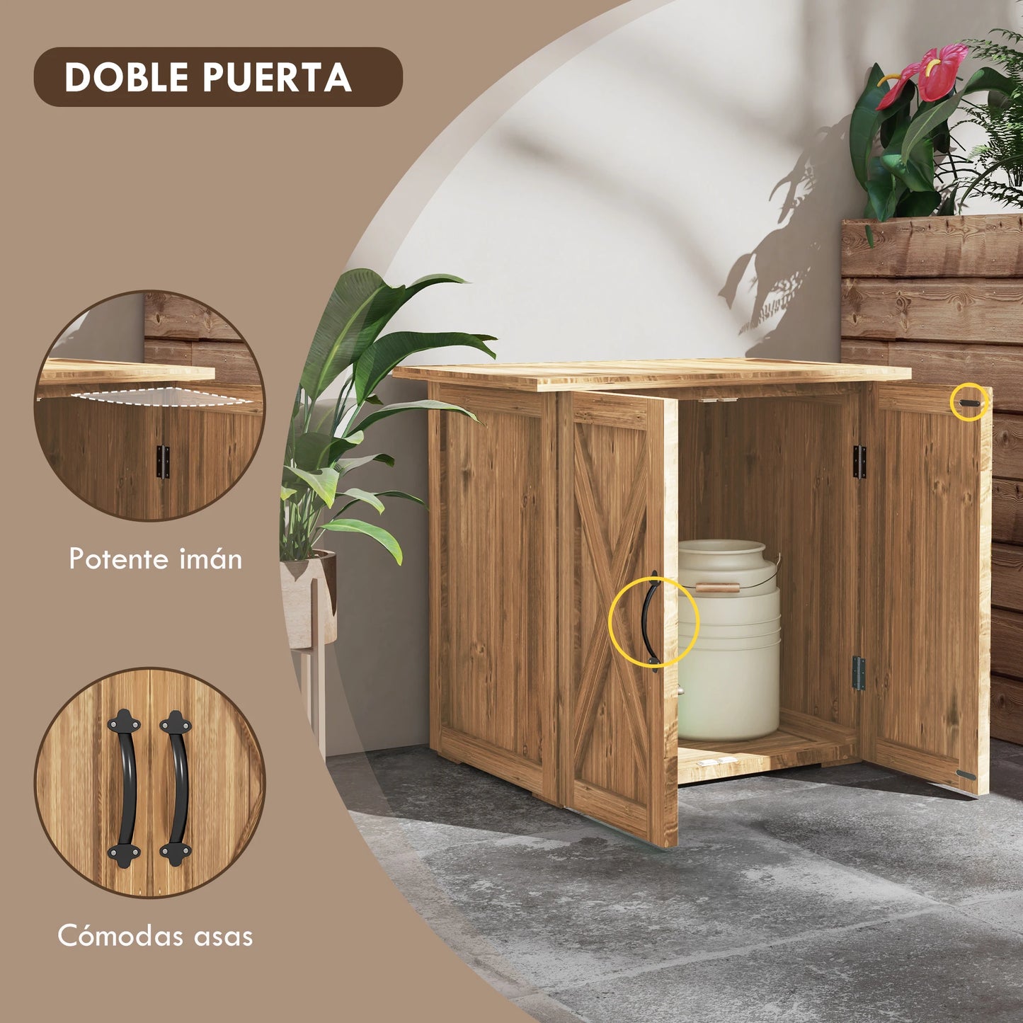 Tuinhuisje – Tuinkast – Tuinschuur – Berging – Buitenopslag – Vurenhout – Compact 0,39 m² – Dubbele Deuren Met Magnetische Sluiting - Natuurlijk Bruin Hout