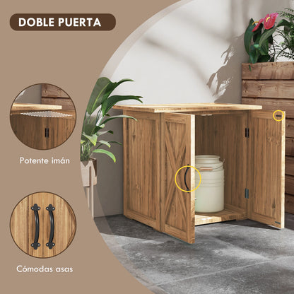 Tuinhuisje – Tuinkast – Tuinschuur – Berging – Buitenopslag – Vurenhout – Compact 0,39 m² – Dubbele Deuren Met Magnetische Sluiting - Natuurlijk Bruin Hout