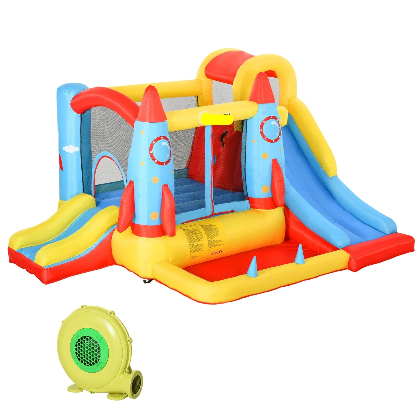 Opblaasbaar Kasteel – Speelhuis – Springkussen – Kinderspeeltoestel – Raketthema – 4 Kinderen – 330x265x185 Cm - QUORE