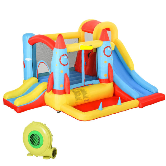 Opblaasbaar Kasteel – Speelhuis – Springkussen – Kinderspeeltoestel – Raketthema – 4 Kinderen – 330x265x185 Cm - QUORE
