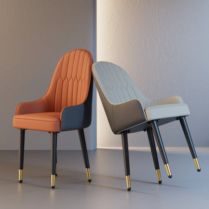 Set van 2 Eetkamerstoelen - Faux Lederen - Hoge Rugleuning - Moderne - Mid-century Ontwerp - Houten Poten - 52x49x90cm - Oranje