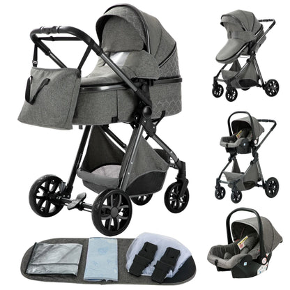 Stroller - Buggy - Kinderwagen 3-in-1 - Kinderwagens - Draagbare Reis Kinderwagen  - Hoogland Pram -Multifunctionele Aluminium Frame Kinderwagen - Hoge uitvoering - Zwart