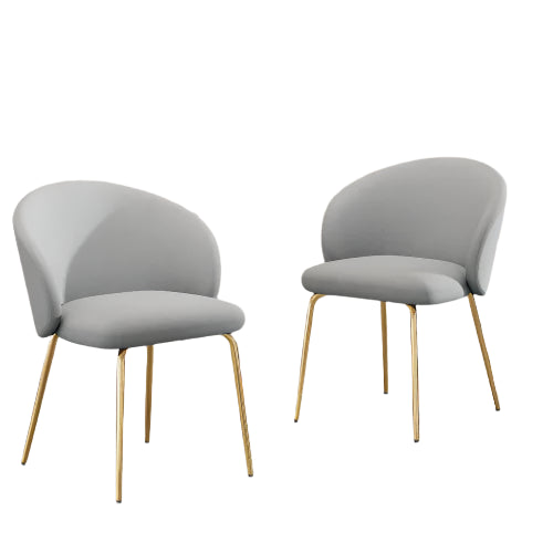 Fluwelen Eetkamerstoelen – Armleuningen – Luxe Stoelen – Comfortabele Stoelen – Zachte Bekleding – Ergonomische Rugleuning – Gouden Metalen Poot - Grijs
