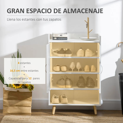 Schoenrek - Schoenenkast - Voor 12 Paar Schoen - Met 4 Planken - 2-deuren - Houtmelamine - Hout - 60 x 30 x 92 cm - Wit - QUORE