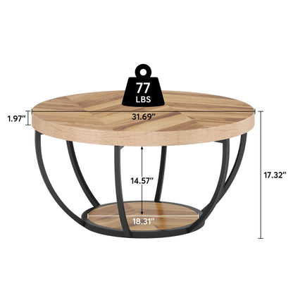 Ronde Salontafel – Bijzettafel – Koffietafel – Woonkamertafel – Houten Tafel – 80 Cm Diameter – Stevige Metalen Poten - Bruin - QUORE
