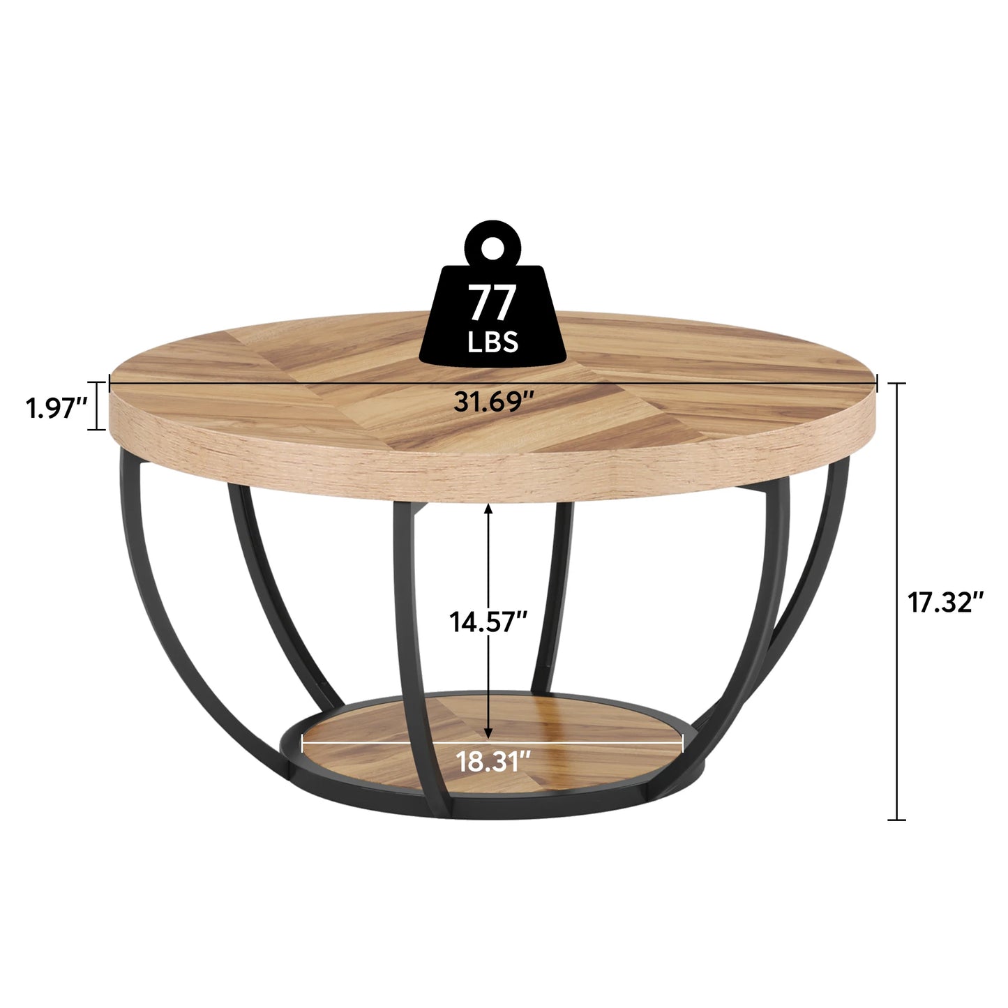 Ronde Salontafel – Bijzettafel – Koffietafel – Woonkamertafel – Houten Tafel – 80 Cm Diameter – Stevige Metalen Poten - Wit en Goud
