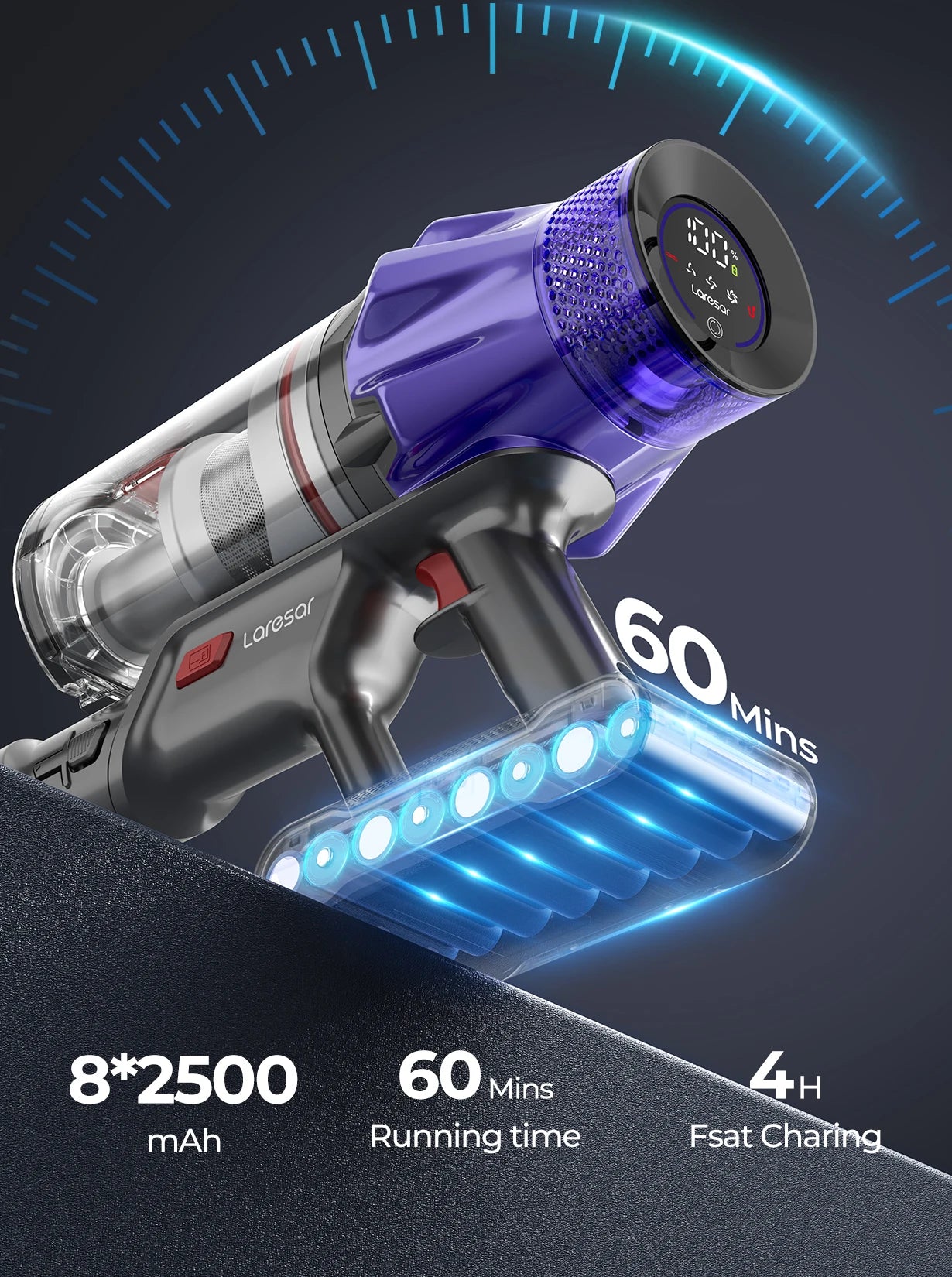 Stofzuiger - Draadloze Stofzuiger - Aanpasbare Zuigkracht - Zonder Zak - 50KPA - LED Scherm - Handheld Verwijderbare - 500W - Paars