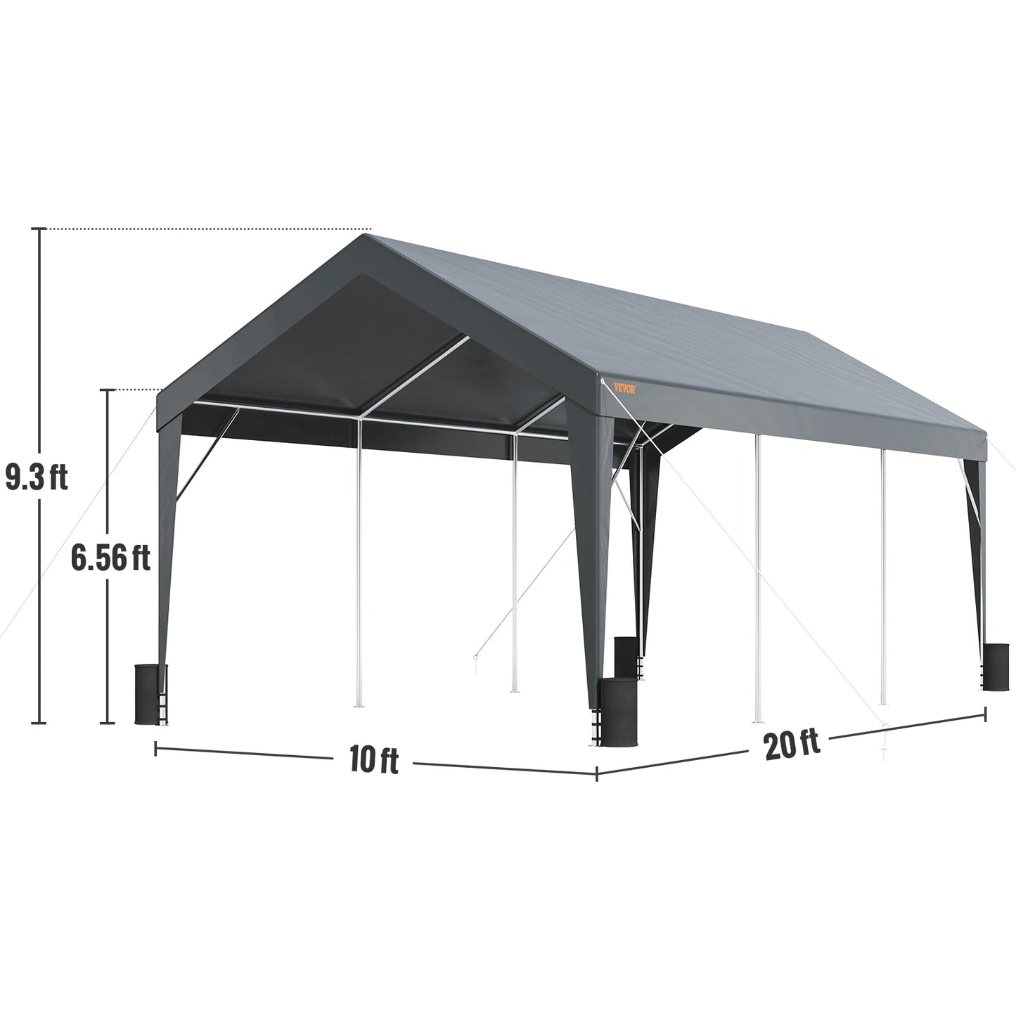 Garagetent - Partytent - Carport Tent - Tent - 10x20ft - Waterdichte - Auto Overkapping - Heavy Duty - Car Canopy - met 8 Verstevigde Palen - UV-bestendige Tarp - Stormvaste - voor Buiten - Grijs