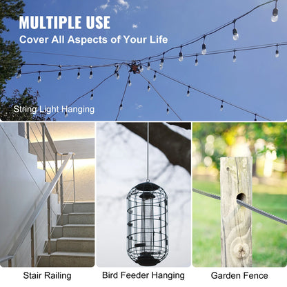 Wire Rope - Wire Rope - Wire Rope with Loops - 7x7 Wire Rope - 500FT - for Railing/Deck DIY
