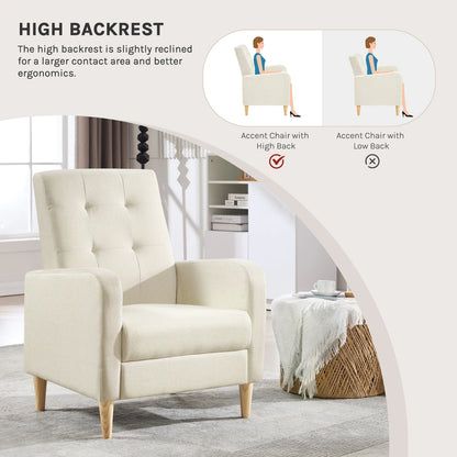 Lounge stoel – Fauteuil – Relaxstoel – Zetel – Leunstoel – Modern ontwerp – Linnen bekleding – Massief houten poten – Comfortabele zithoogte 43 cm – Compact formaat 68x90,5x73,5 cm