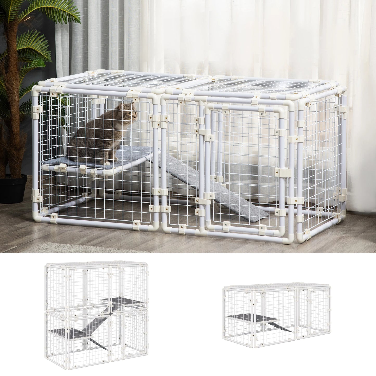 Modulaire Dierenren – Knaagdierren – Huisdierenren – Speelren – Binnenren – Stevig Staal – Vilten Mat - 143 x 74 x 140 cm - QUORE