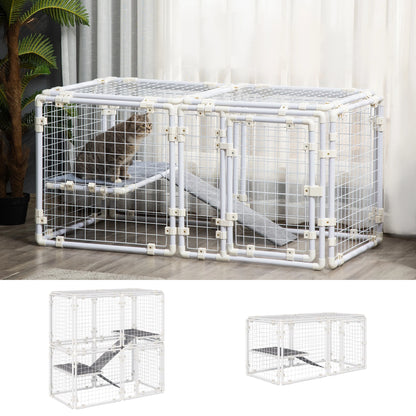 Modulaire Dierenren – Knaagdierren – Huisdierenren – Speelren – Binnenren – Stevig Staal – Vilten Mat - 143 x 74 x 140 cm - QUORE