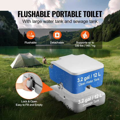 Camping Toilet - Porta Potti - Camping wc - Draagbaar Toilet - Portable Toilet - 3.2 Gal - Compact, Geurloos en Lekvrij Toilet met Drukspoeling - voor Kamperen en Outdoor Gebruik - Meeneembaar Toilet - Chemisch Toilet - QUORE