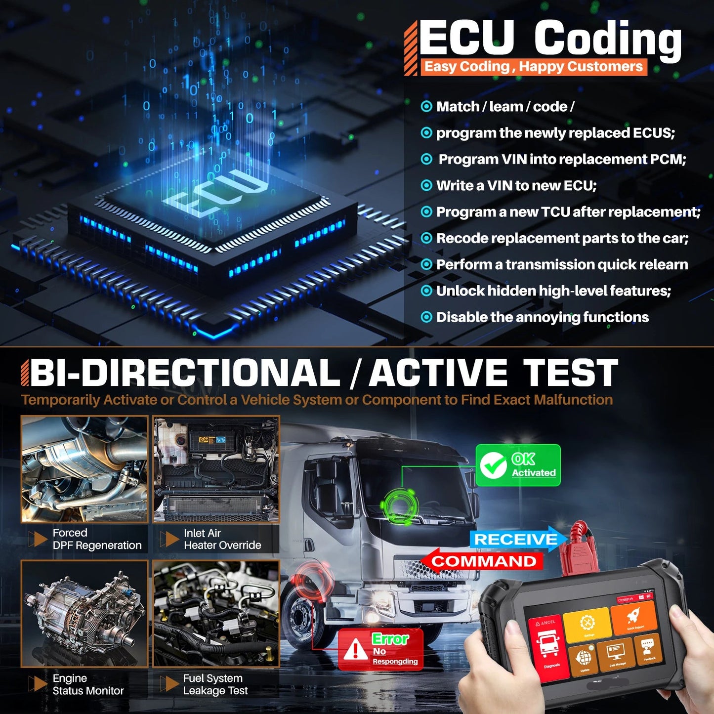 Diagnoseapparaat Voor Zware Vrachtwagens – Truck Scanner – Diagnose Tool – Foutcode Lezer – 7 Inch Touchscreen – Wifi Verbinding